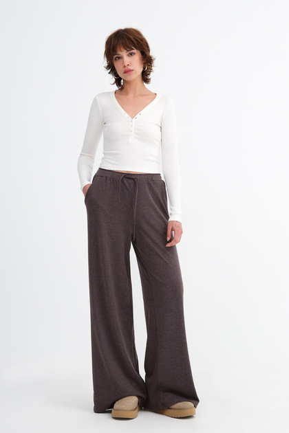 Elastic Waist Wide Leg Trousers Pn19034