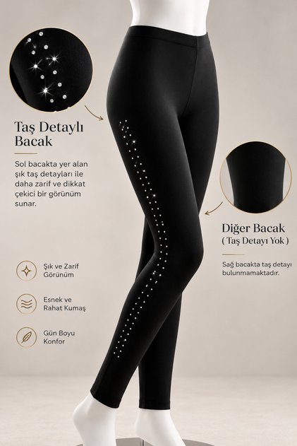 Women's Stone Detailed Cotton Leggings 90% Cotton High Waist Flexible Casual Leggings - 623