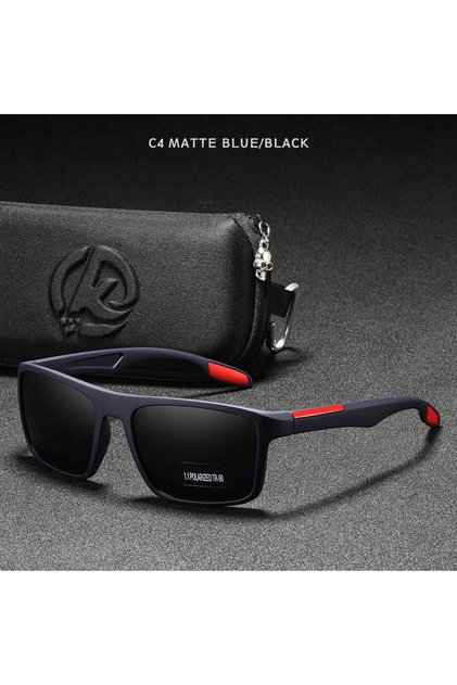 C4 Blue KDEAM Rectangular Ultra Light Sports Sunglasses Men Polarized TAC 1.1mm Thickness Lens Drivi