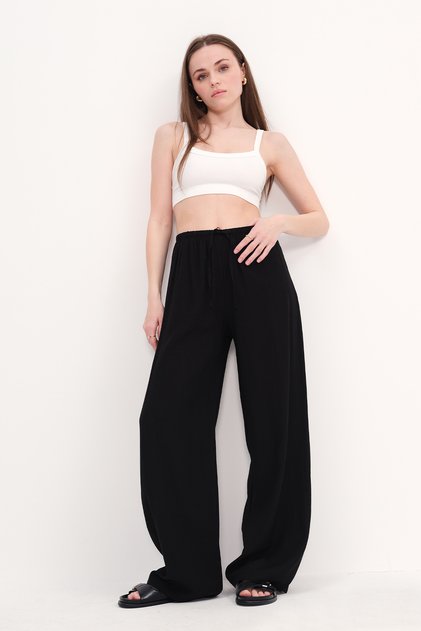 Pantaloni largi cu cravată la talie PN10450