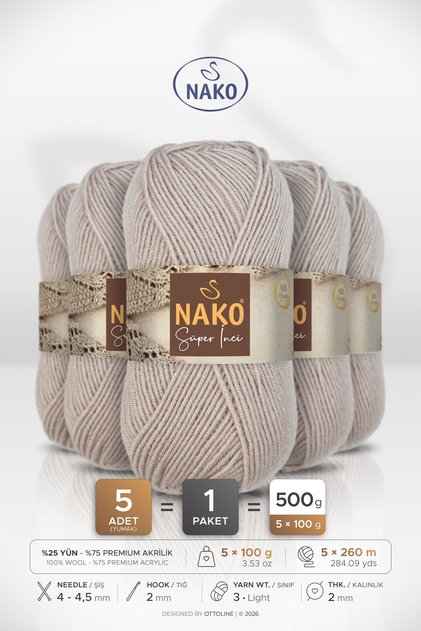 Super Pearl • Pink Gray (3079) • 5-Pack × 100 Gr / 260 m • Wool Blend Hand Knitting Yarn • Scarf, Vest, Sweater