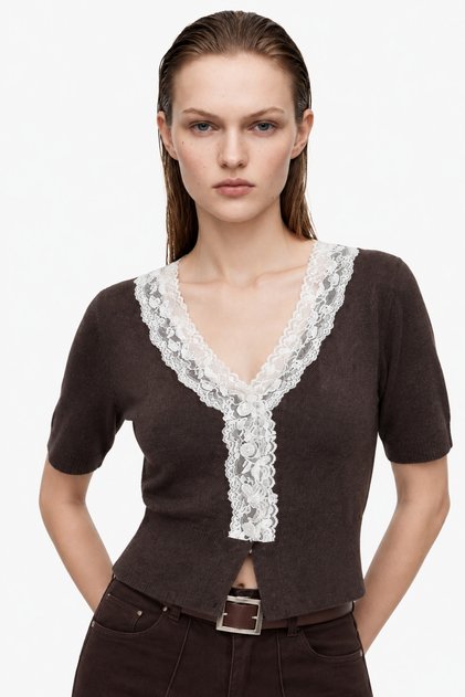 Lace Detailed Short Sleeve Women's Cardigan