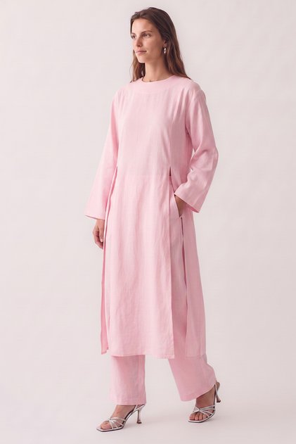 Linen Double Set Y0155 - Light Pink