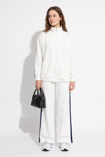 High Collar Striped Suit 24282 - White