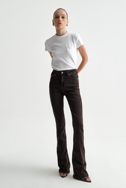 High Waist Flare Leg Full Length Stretch Jeans