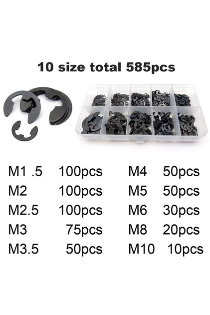 65Mn 585 585/1005pcs E Clip Snap Circlip Washer Assortment Kit Box M1.2-M15 Black 65 Mn 304 Stainles