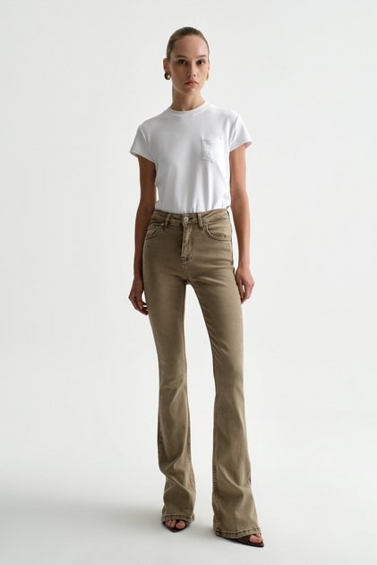High Waist Flare Leg Full Length Stretch Jeans