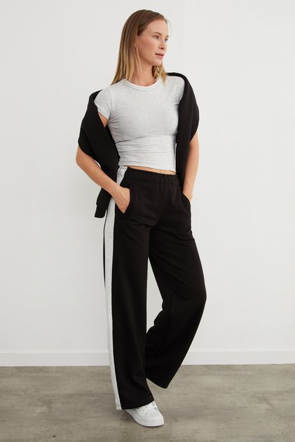 Palazzo Sweatpants with Side Stripes