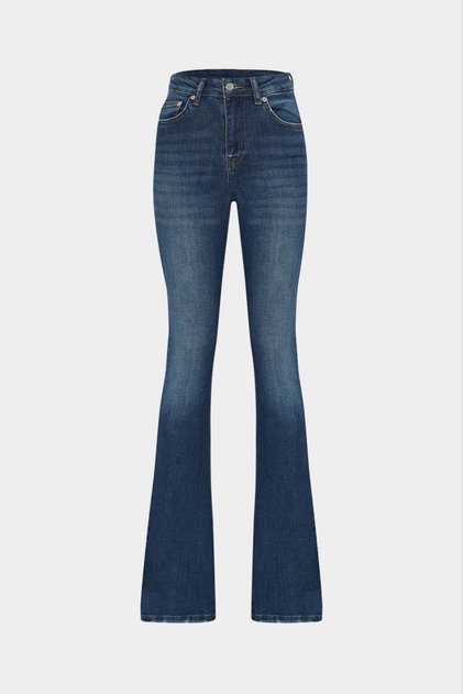 High Waist Flare Leg Full Length Stretch Jeans