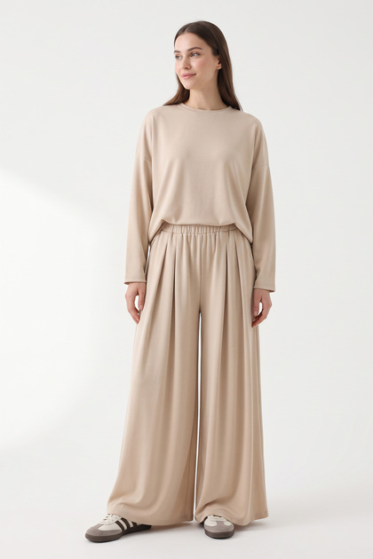 Pleated Trousers Pique Set 40779 - Beige