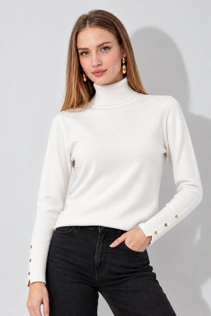 Collared Pullover with Snap Fasteners 1050 Ecru