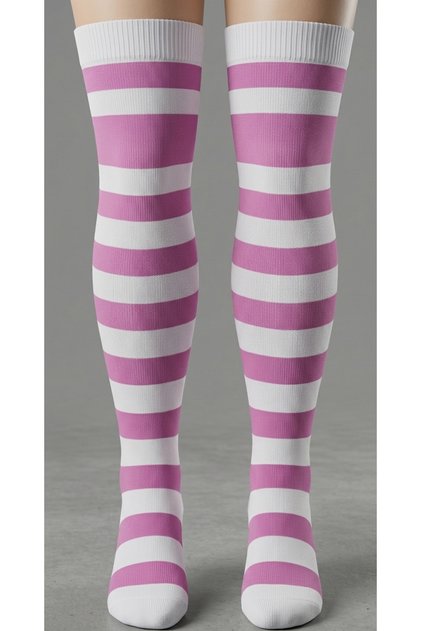 Women's White Lilac Striped Cotton Knee High Socks - Design Socks