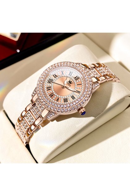 round diamond OLEVS Women's Watches Fashion Original Quartz Wrist Watch for Ladies Roman Dial Dazzli