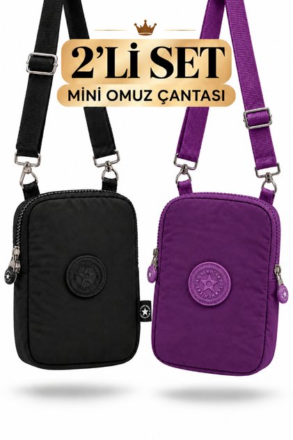2-Piece Women's Waterproof Mini Phone Wallet and Passport Neck Strap Cross Shoulder Bag