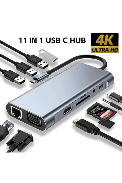 11 in 1 USB C Hub 8In1 7in2 7in1 Type C 3.1 To 4K HDMI Adapter with RJ45 SD/TF Card Reader PD Fast C