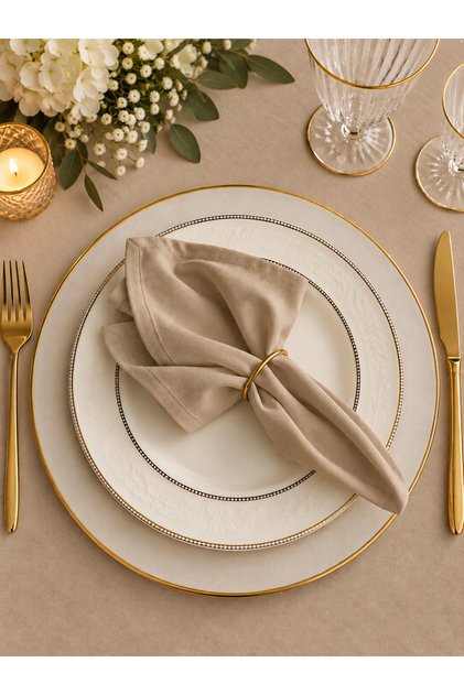 İnci 6 Pieces Velvet Textured Seamless Beige Napkins