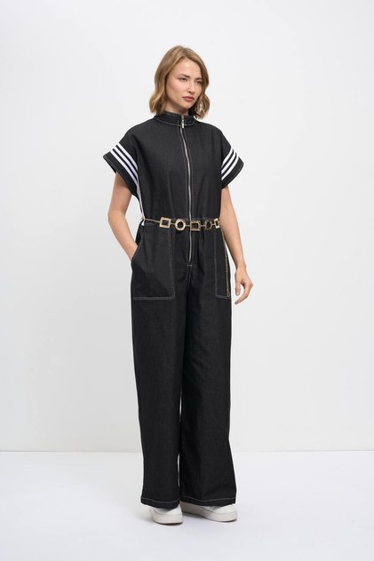 Women's Zippered Denim Jumpsuit