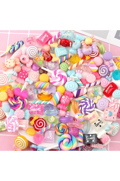ranmdonly30pcs 30pcs Random Candy Slime Charms Cute Set Mixed Resin Sweets Flatback Slime Making Sup