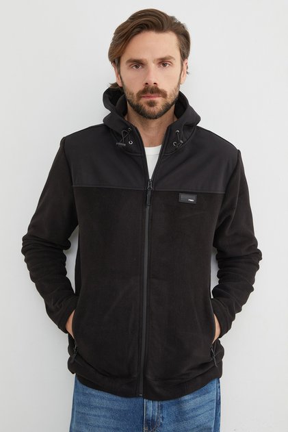 Coat with Hood and Zipper in Fleece Fabric