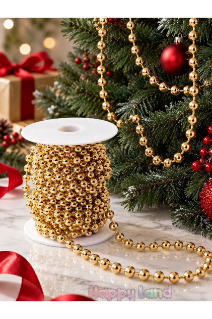 Christmas Decoration Pearl Bead Chain 5 Meters Gold