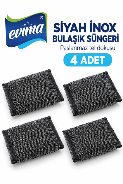 (4 Pieces) Stainless Magic Dish Sponge with Black Inox Wire