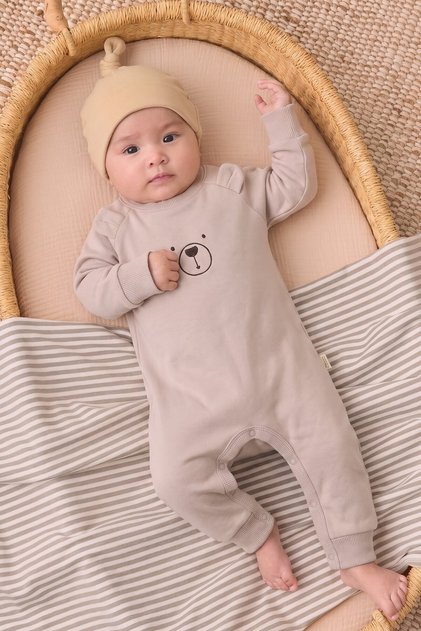 Bear Embroidered Jumpsuit 0-3 Years Sand