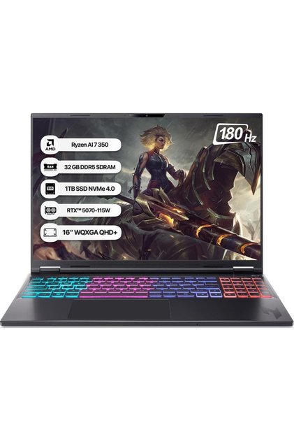 Nitro 16S AI NH.QXKEY.002 R7 AI 350 32GB 1TB SSD RTX5070-8GB 16" WQXGA 180Hz Dos Taşınabilir