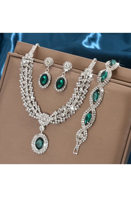 YF1176-4 Elegant Bridal Jewelry Set Necklace Earrings with Sparkling Rhinestones Perfect for Wedding