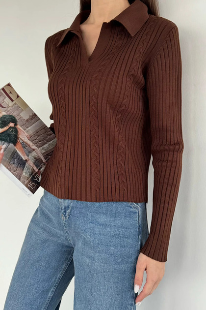 Women's Polo Collar Knitwear Blouse (Fits Sizes S-M-L)