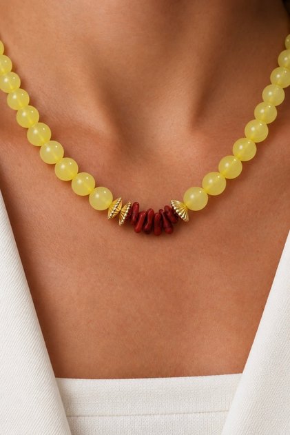 Vip Soft Yellow Coral Detail Bead Necklace