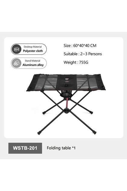 WSTB-201 Portable Folding Camping Table with Cup Holders & Mesh Pocket Lightweight O