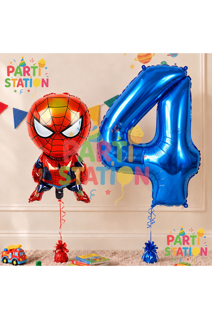 Spiderman 4th Birthday Balloon and Navy Blue Number Balloon Birthday Party Set Spiderman Balloon Set