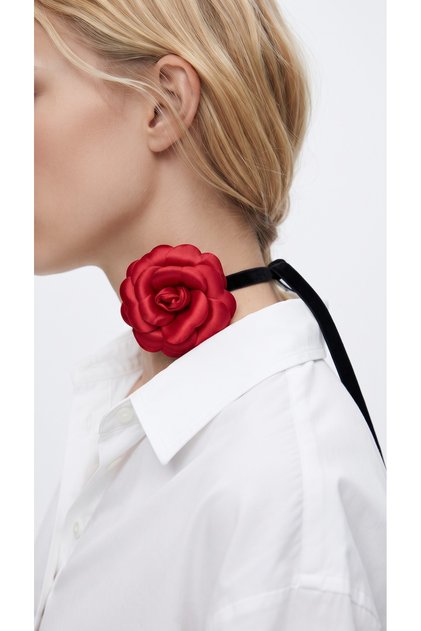 Lace-Up Fabric Flower Choker Necklace Rose Necklace