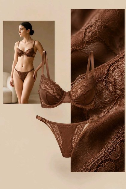 Lace Lingerie Set - Satin Detailed Lace Underwire Bra Set