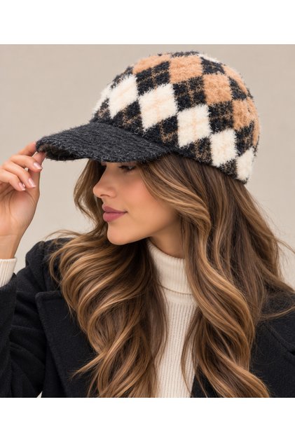Baklava Pattern Mohair Woven Visor Winter Hat