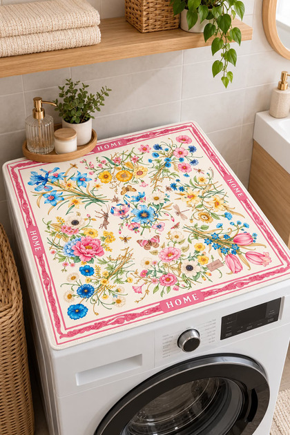 Stain-Resistant Non-Slip Washable Colorful Floral Washing Machine Dryer Cover & Mat 60X60Cm