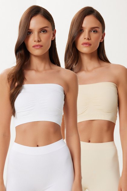2-Pack Seamless Strapless Knitted Bustier Lgv0008 Cream White