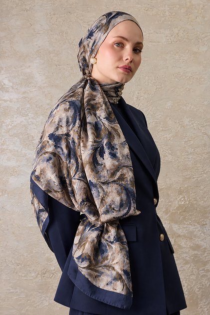 Navy Blue Velora Patterned Shawl