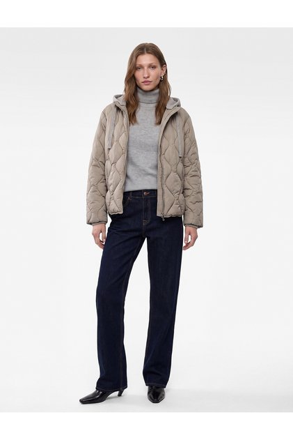 High Collar Detachable Hooded Long Sleeve Zippered Quilted Seasonal Coat