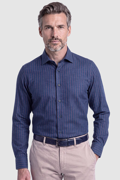 Navy Blue Pinstripe Long Sleeve Classic Collar Shirt