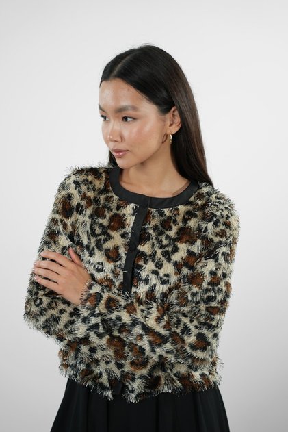 Gray Leopard Patterned Cardigan