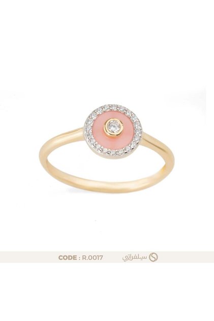 Pink Circular Ring with Brilliant Stones 925 Silver Plated with Rhodium and Gold Water