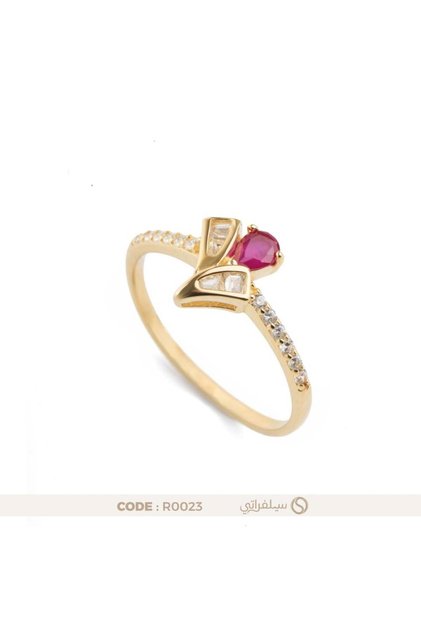 Ring with Pink Emerald 925 Sterling Silver Plated with Rhodium and Gold Water