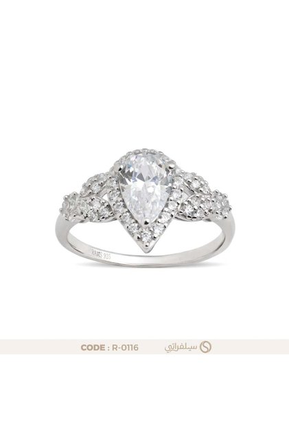 925 Sterling Silver Teardrop Zircon Rhodium Plated Ring