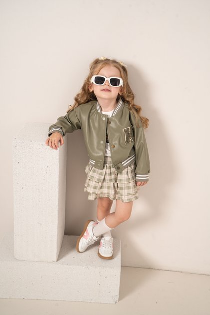 Baby Girl & Child Leather Jacket College Skirt Set