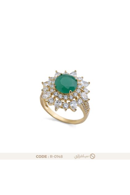 925 Silver Green Zircon Cocktail Ring Rhodium and Gold Plated