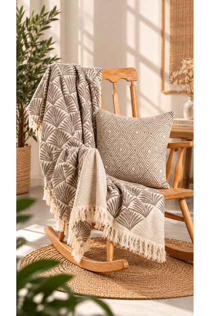 Pan Series 100% Cotton Throw + Cushion Cover Set (130X170 cm Shawl & 45X45 cm Zippered Cover) – Four Seasons Tv Blanket & Decorative Pillowcase