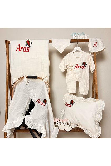 Name Embroidered Muslin Hospital Release Set of 7 100% Cotton