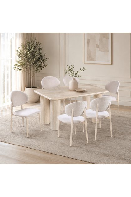 Modern dining table with marble top and 6 chairs - Beige