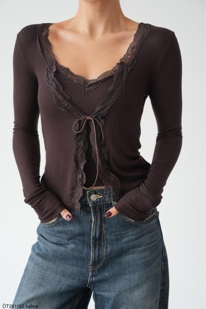 Women's Viscose Knitted Cardigan with Lace Tied Detail